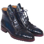 Paul Parkman Embossed Crocodile & Calfskin Side Zipper Boots Blue