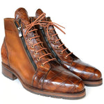 Paul Parkman Embossed Crocodile & Calfskin Side Zipper Boots Brown