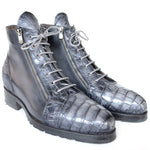Paul Parkman Embossed Crocodile & Calfskin Side Zipper Boots Gray