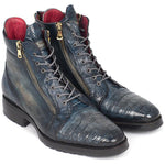 Paul Parkman Embossed Crocodile & Calfskin Side Zipper Boots Navy