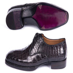 Paul Parkman Embossed Crocodile Derby Shoes for Men Black