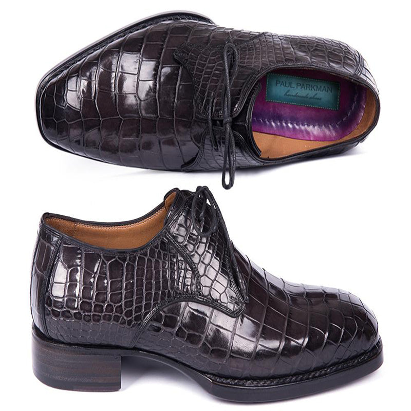 Paul Parkman Embossed Crocodile Derby Shoes for Men Black