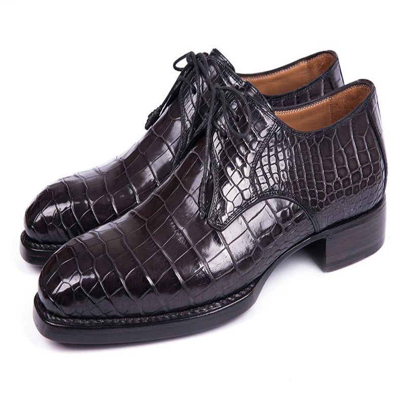 Paul Parkman Embossed Crocodile Derby Shoes for Men Black