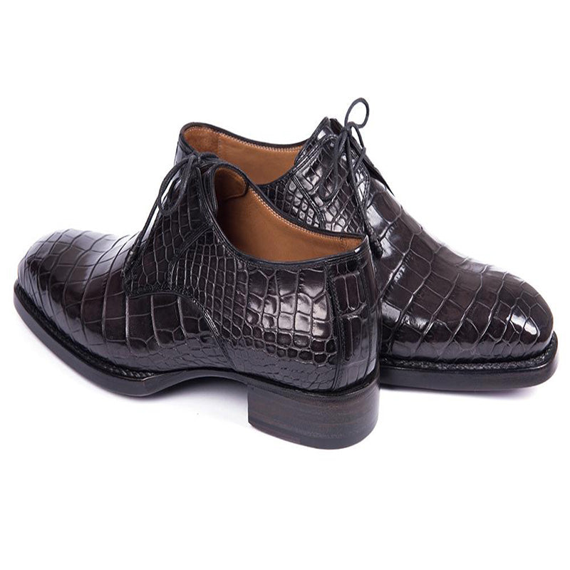 Paul Parkman Embossed Crocodile Derby Shoes for Men Black