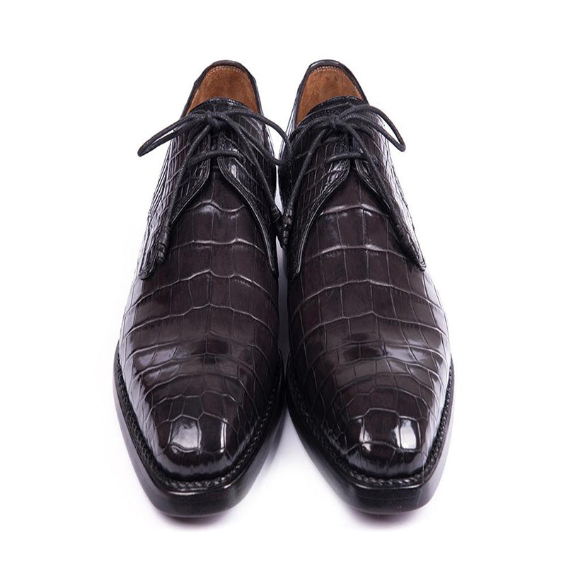Paul Parkman Embossed Crocodile Derby Shoes for Men Black