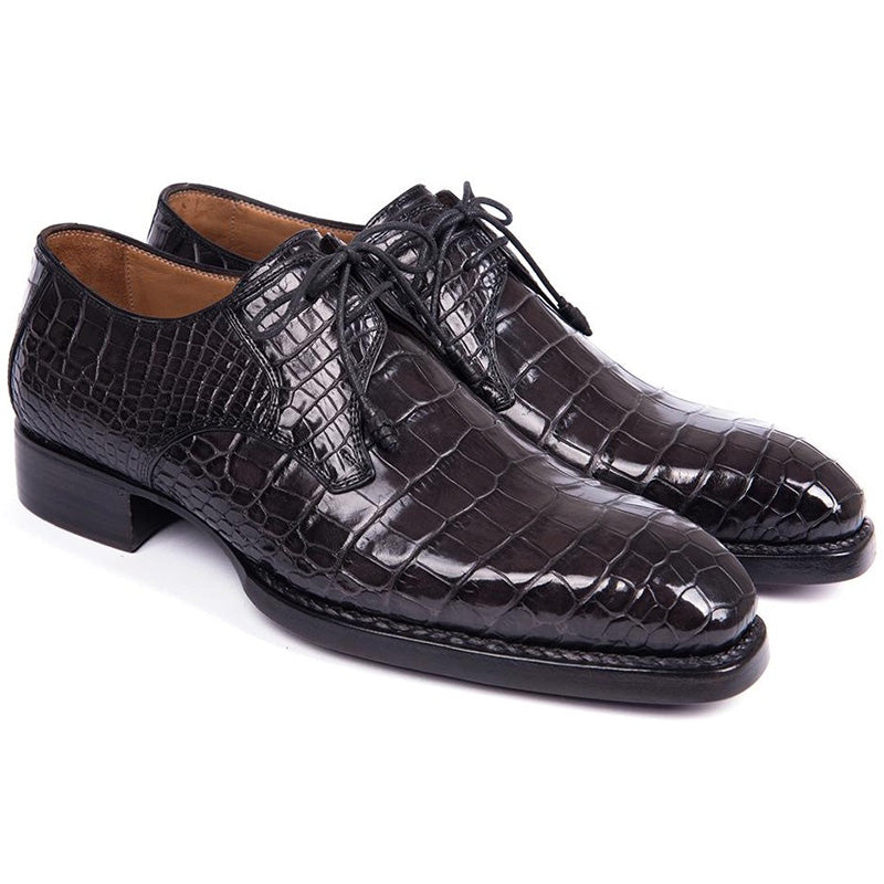 Paul Parkman Embossed Crocodile Derby Shoes for Men Black