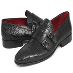 Paul Parkman Embossed Crocodile Double Monk Straps Black