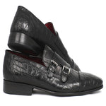 Paul Parkman Embossed Crocodile Double Monk Straps Black