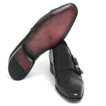 Paul Parkman Embossed Crocodile Double Monk Straps Black