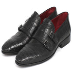 Paul Parkman Embossed Crocodile Double Monk Straps Black