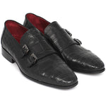 Paul Parkman Embossed Crocodile Double Monkstraps Black