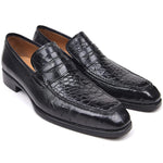 Paul Parkman Embossed Crocodile & Ostrich Penny Loafers Black