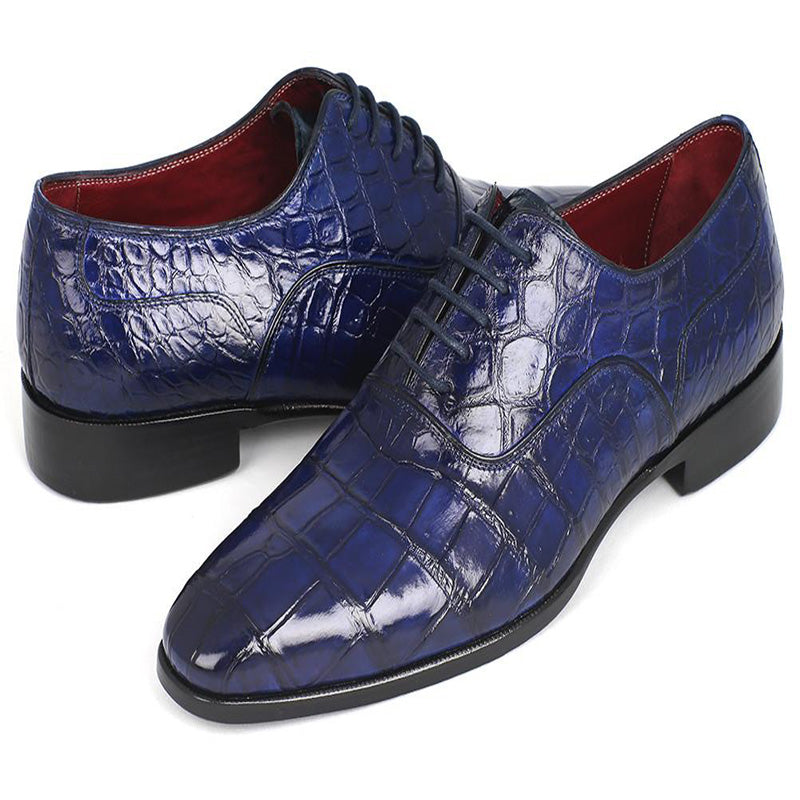 Paul Parkman Embossed Crocodile Oxfords Blue