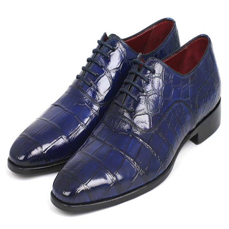 Paul Parkman Embossed Crocodile Oxfords Blue