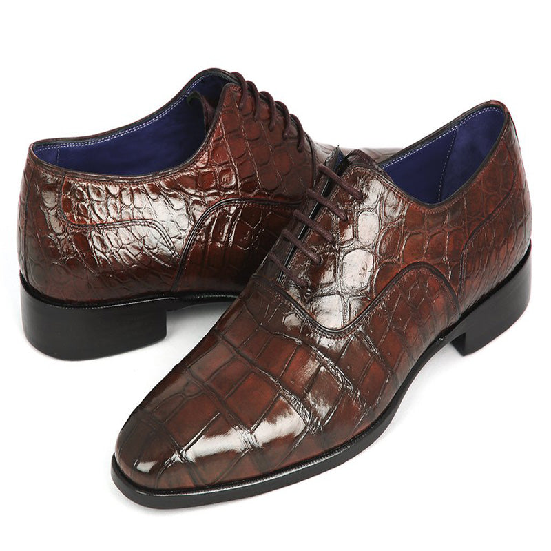 Paul Parkman Embossed Crocodile Oxfords Brown