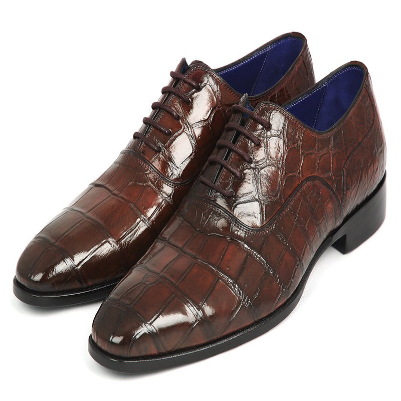 Paul Parkman Embossed Crocodile Oxfords Brown