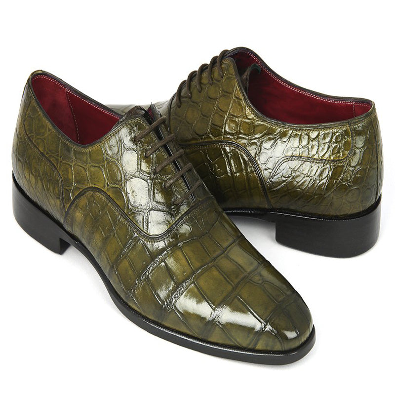 Paul Parkman Embossed Crocodile Oxfords Green