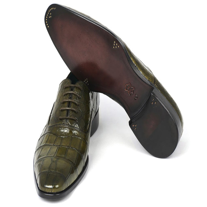 Paul Parkman Embossed Crocodile Oxfords Green