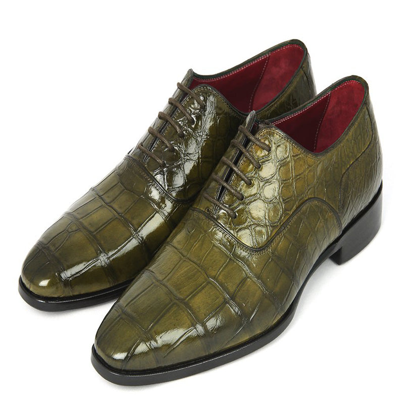 Paul Parkman Embossed Crocodile Oxfords Green