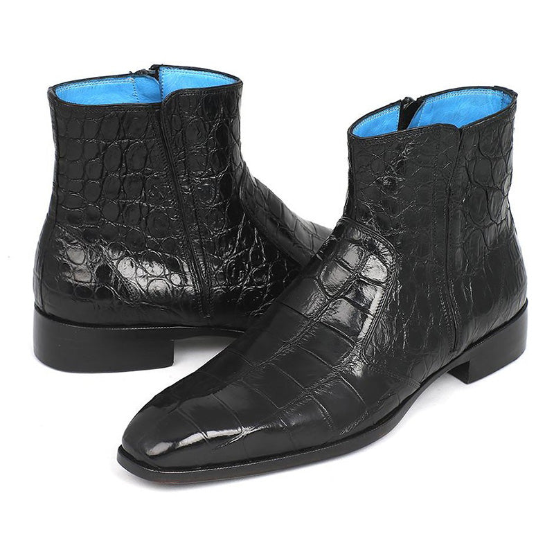 Paul Parkman Embossed Crocodile Side Zipper Boots Black