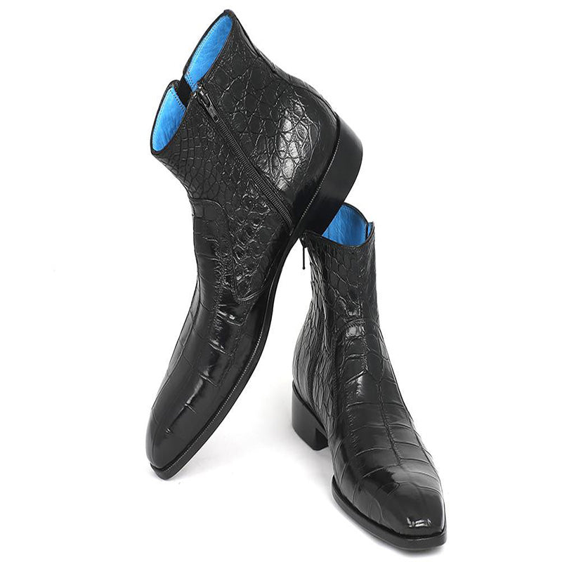 Paul Parkman Embossed Crocodile Side Zipper Boots Black