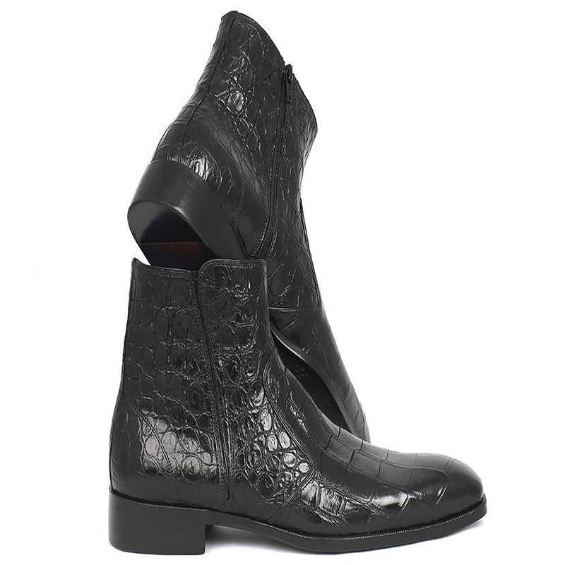 Paul Parkman Embossed Crocodile Side Zipper Boots Black