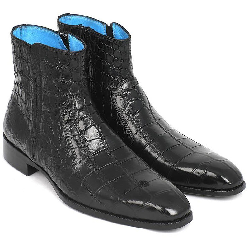 Paul Parkman Embossed Crocodile Side Zipper Boots Black