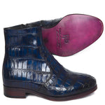 Paul Parkman Embossed Crocodile Side Zipper Boots Navy