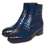 Paul Parkman Embossed Crocodile Side Zipper Boots Navy