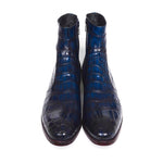 Paul Parkman Embossed Crocodile Side Zipper Boots Navy