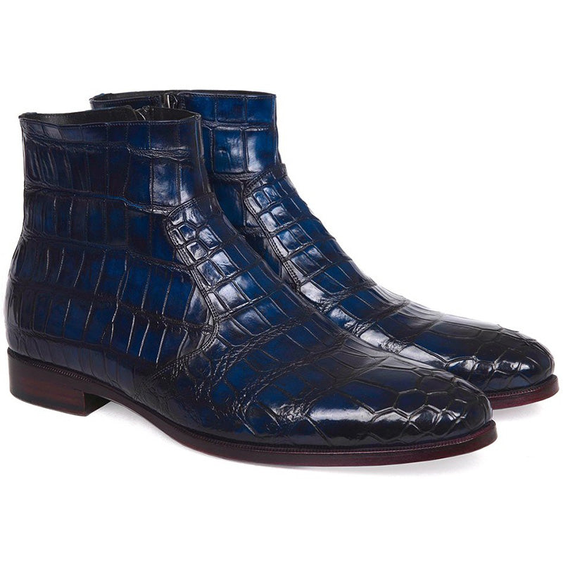 Paul Parkman Embossed Crocodile Side Zipper Boots Navy