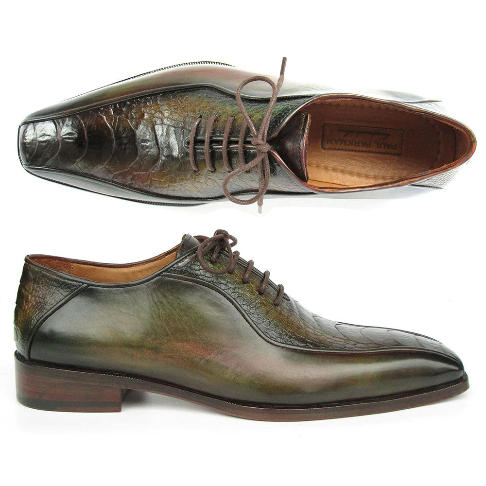 Paul Parkman Genuine Ostrich Leg Bicycle Toe Oxfords Green