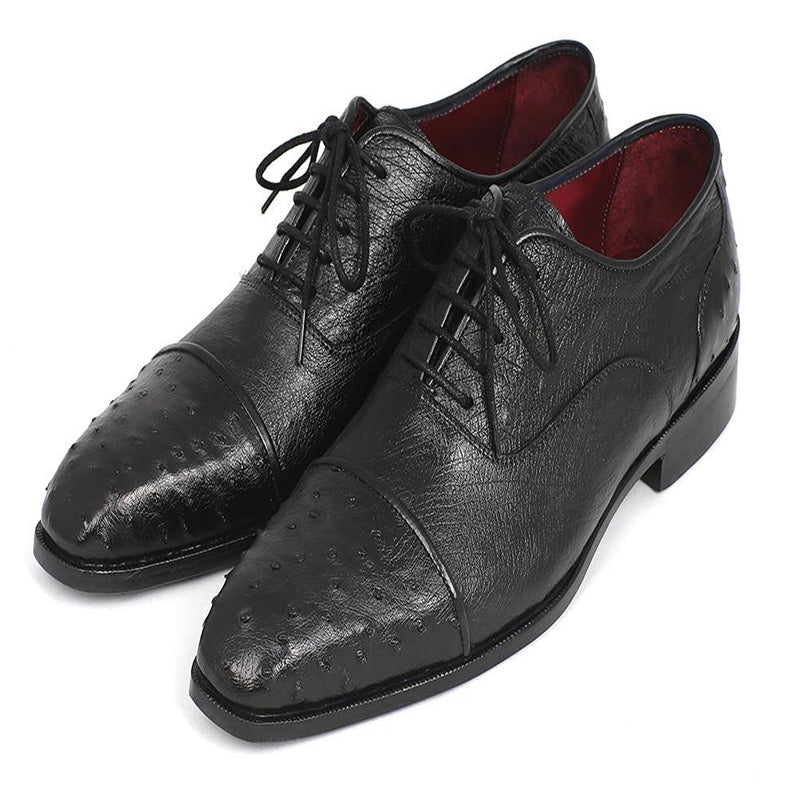 Paul Parkman Genuine Ostrich Captoe Oxfords Black