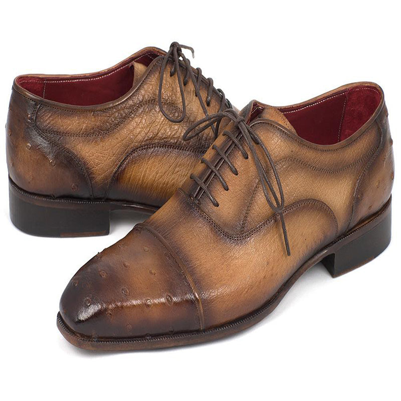 Paul Parkman Genuine Ostrich Captoe Oxfords Camel