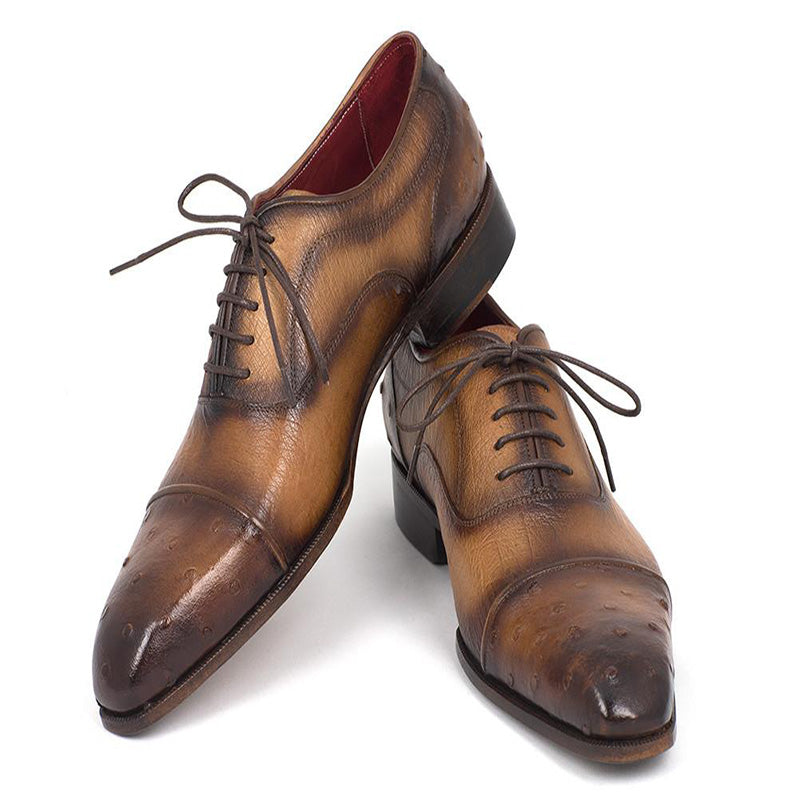 Paul Parkman Genuine Ostrich Captoe Oxfords Camel