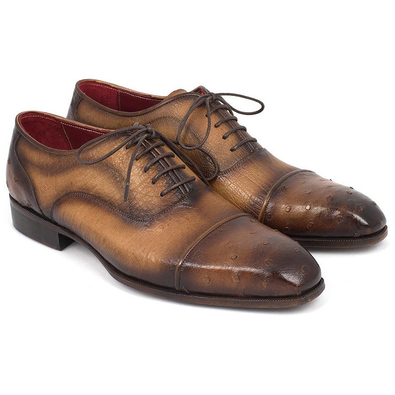 Paul Parkman Genuine Ostrich Captoe Oxfords Camel
