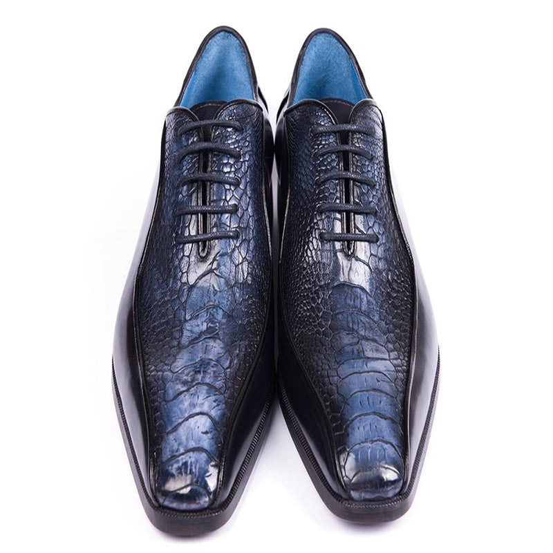 Paul Parkman Genuine Ostrich Leg Bicycle Toe Oxfords Navy