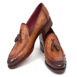Paul Parkman Genuine Ostrich Tassel Loafers Camel Brown