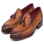 Paul Parkman Genuine Ostrich Tassel Loafers Camel Brown