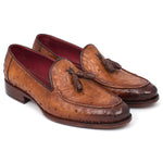 Paul Parkman Genuine Ostrich Tassel Loafers Camel Brown
