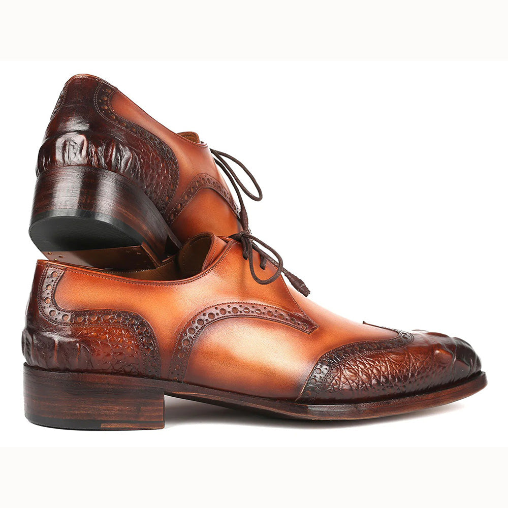 Paul Parkman Goodyear Welt Wingtip Derby Shoes Olive / Tan