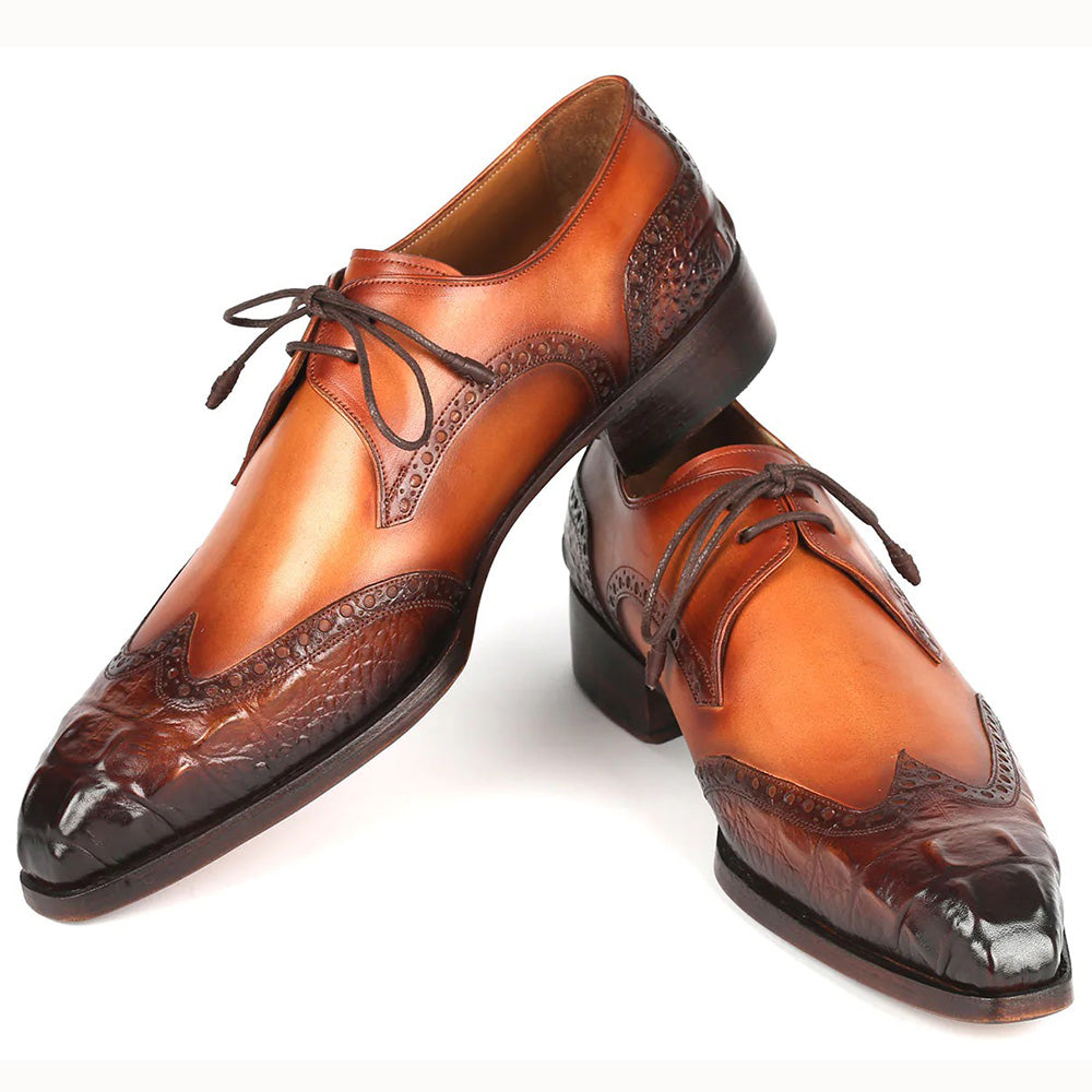 Paul Parkman Goodyear Welt Wingtip Derby Shoes Olive / Tan