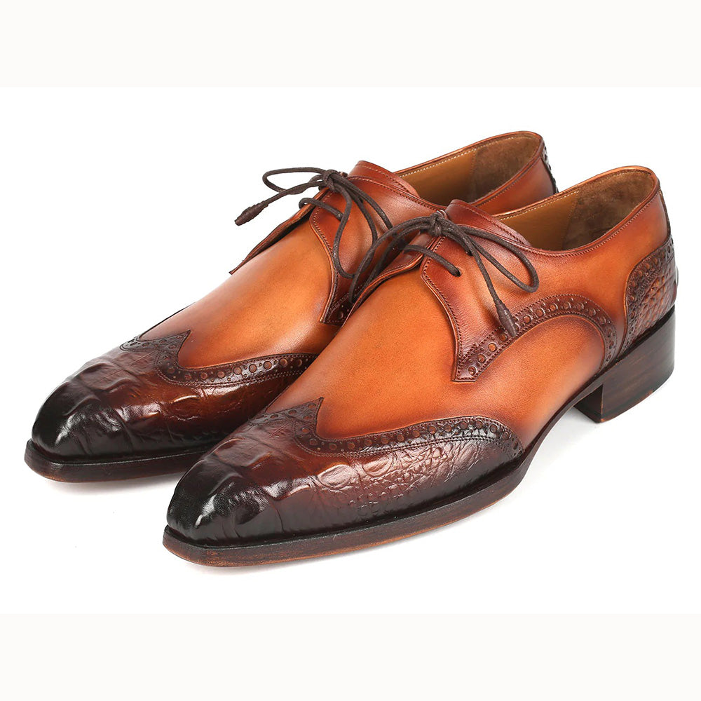 Paul Parkman Goodyear Welt Wingtip Derby Shoes Olive / Tan