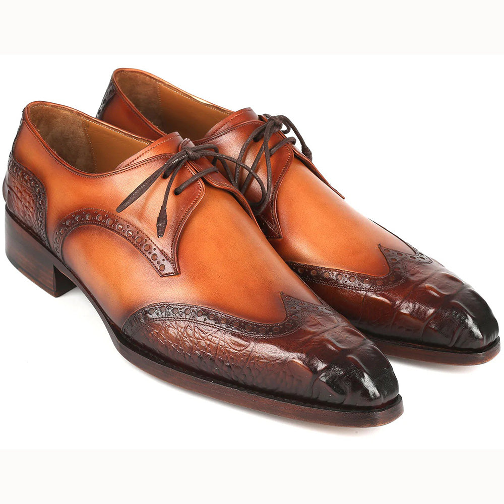 Paul Parkman Goodyear Welt Wingtip Derby Shoes Olive / Tan