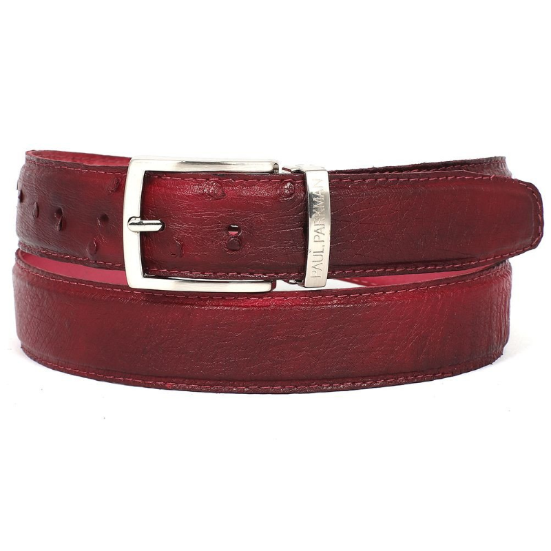 Paul Parkman Hand Painted Ostrich Quill Belt Burgundy