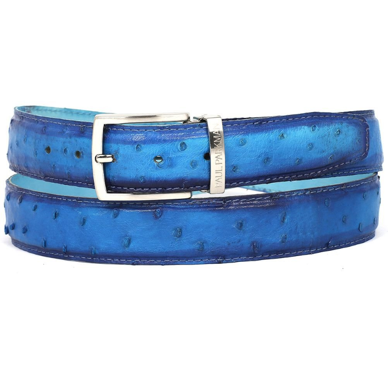 Paul Parkman Hand Painted Ostrich Quill Belt Ocean Blue