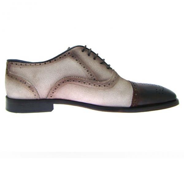 Paul Parkman Handmade Cap Toe Shoes Beige Suede / Brown