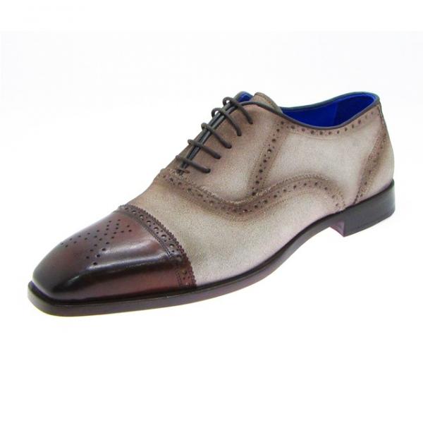 Paul Parkman Handmade Cap Toe Shoes Beige Suede / Brown