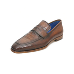 Paul Parkman Handmade Croc Embossed Penny Loafers Brown
