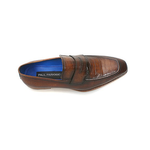 Paul Parkman Handmade Croc Embossed Penny Loafers Brown